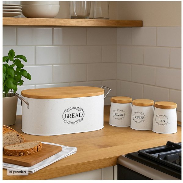 Neuetischkultur Vorratsdose Brot-, Kaffee-, Tee- und Zuckervorratsdose, Eisen, (Set, 4-tlg., 1 Brotkasten, 3 Vorratsdosen), Vorratsdosen für Trockenlebensmittel