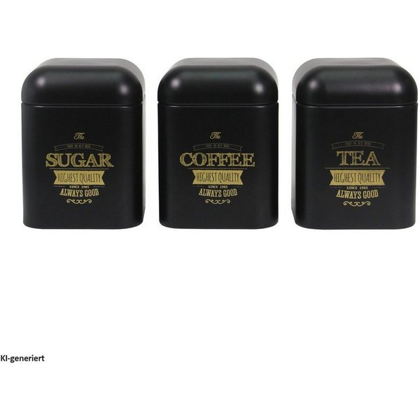 Neuetischkultur Vorratsdose Vorratsdosen 3er-Set eckig schwarz, Eisen, (Set, 3-tlg., 3 Vorratsdosen), Metall Kaffeedose Teedose Zuckerdose