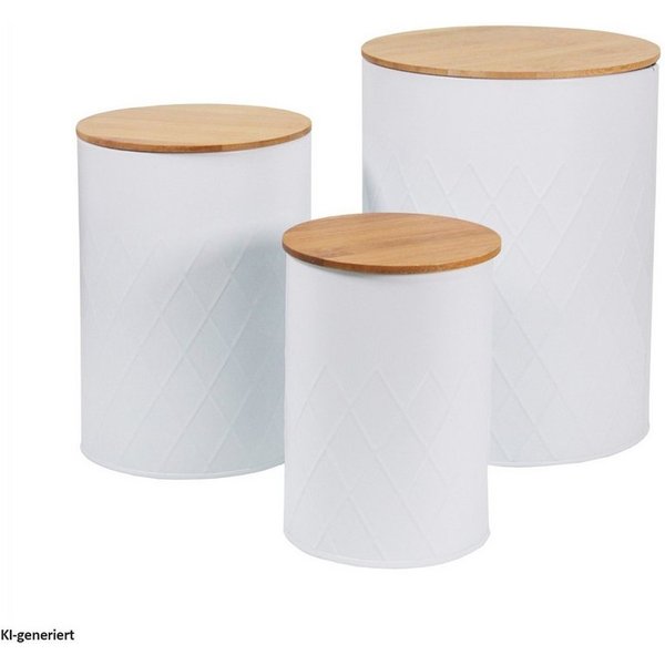 Neuetischkultur Vorratsdose Vorratsdosen 3er-Set weiß mit Holzdeckel, Eisen, (Set, 3-tlg., 3 Vorratsdosen), aus Metall 3 Größen