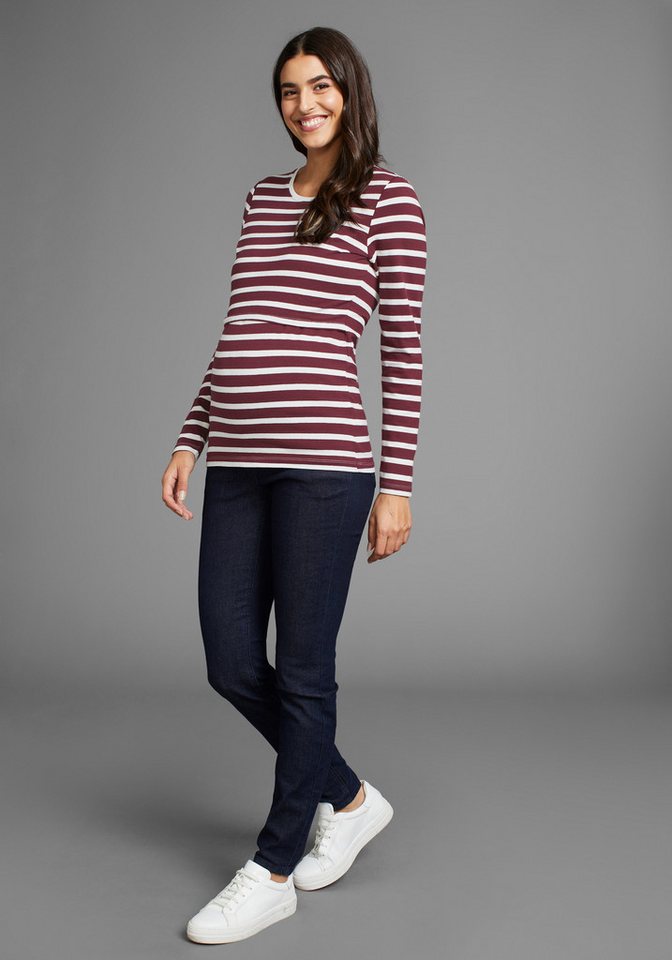 Neun Monate Umstandsshirt, 2er Pack Shirts für Schwangerschaft und Stillzeit (Packung, 2-tlg., 2) Langarm, figurbetont, unifarben oder geringelt – Bild 5 von 5