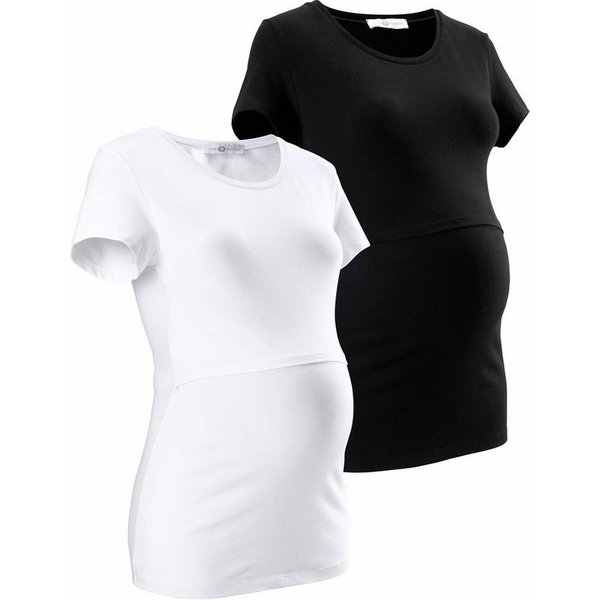 Neun Monate Umstandsshirt, 2er Pack T-Shirts für Schwangerschaft und Stillzeit (Packung, 2-tlg., 2) kurzärmelig, figurbetonte Passform, unifarben, Rundhalsaussc