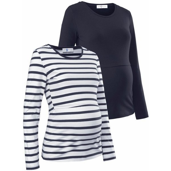 Neun Monate Umstandsshirt, 2er Pack Shirts für Schwangerschaft und Stillzeit (Packung, 2-tlg., 2) Langarm, figurbetont, unifarben oder geringelt