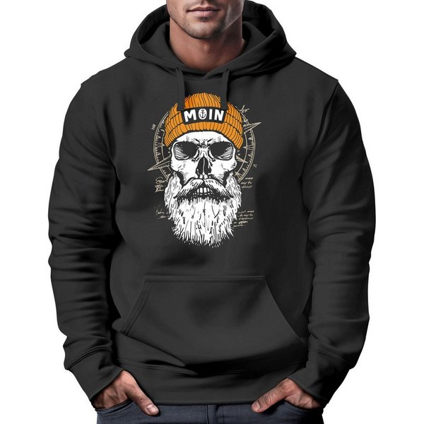 Neverless Hoodie Hoodie Herren Moin Skull Windrose Kompass Totenkopf Frontprint Männer