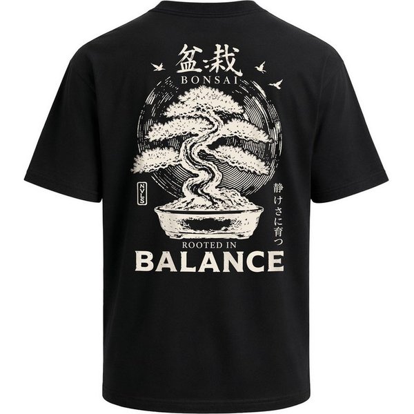 Neverless Oversize-Shirt Herren T-Shirt - Design Bonsai - Relaxed Fit Printshirt Sommer mit Print