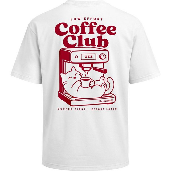 Neverless Oversize-Shirt Herren T-Shirt - Design Cat Coffee - Relaxed Fit Printshirt Sommer mit Print