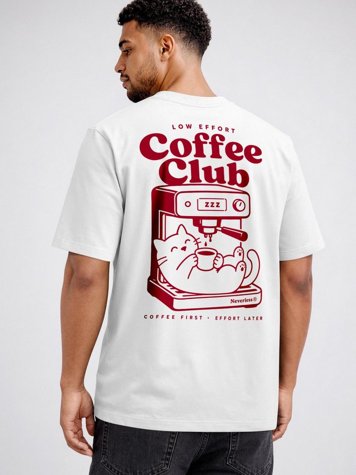 Neverless Oversize-Shirt Herren T-Shirt - Design Cat Coffee - Relaxed Fit Printshirt Sommer mit Print – Bild 2 von 5