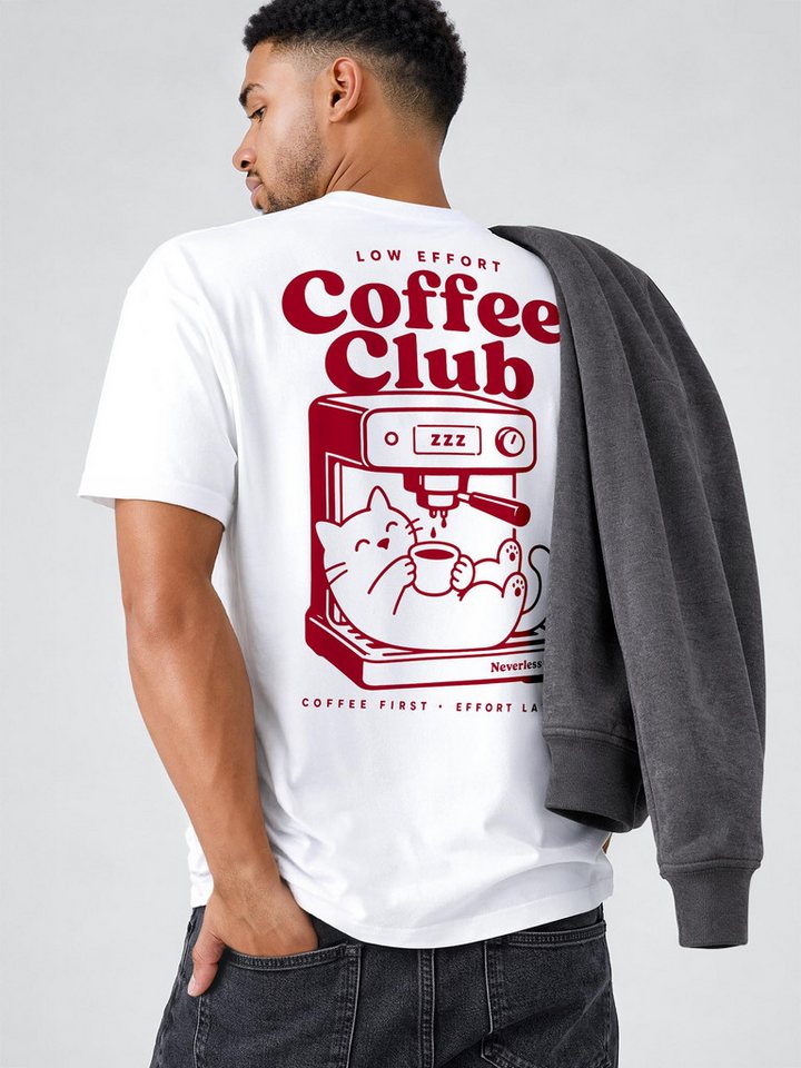 Neverless Oversize-Shirt Herren T-Shirt - Design Cat Coffee - Relaxed Fit Printshirt Sommer mit Print – Bild 5 von 5