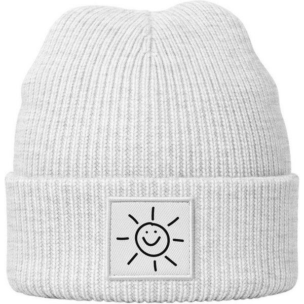 Neverless Strickmütze Beanie Patch Smile Sonne Aufdruck Positive Vibes Print Wintermütze