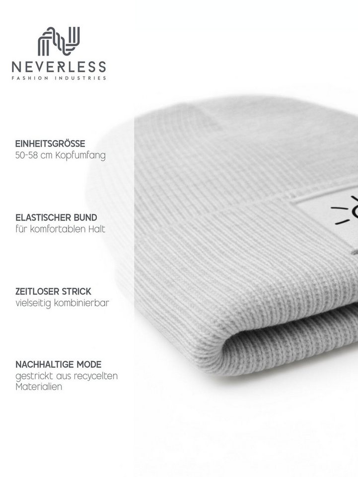 Neverless Strickmütze Beanie Patch Smile Sonne Aufdruck Positive Vibes Print Wintermütze – Bild 5 von 5