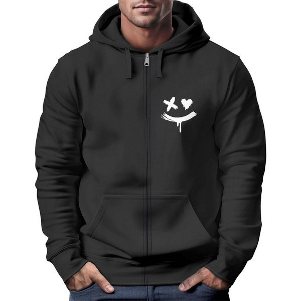 Neverless Sweatjacke Herren Sweatjacke mit Kapuze Print Drippy Smile Zip-Hoodie Männer