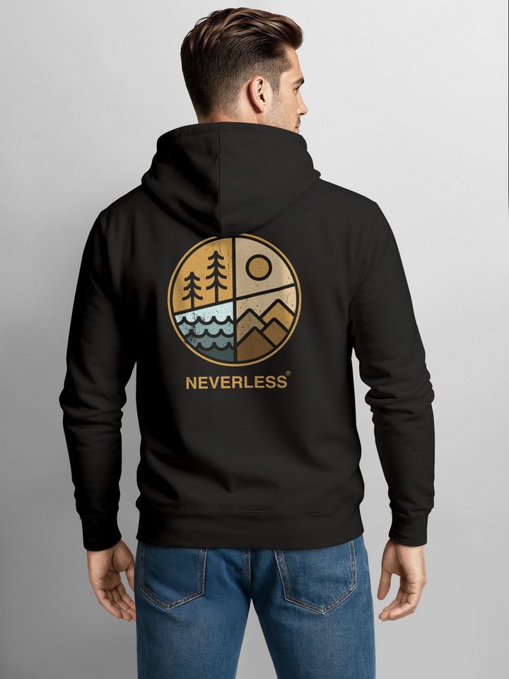 Neverless Sweatjacke Herren Sweatjacke Outdoor Backprint Retro Logo Abstrakt Zipjacke – Bild 2 von 5