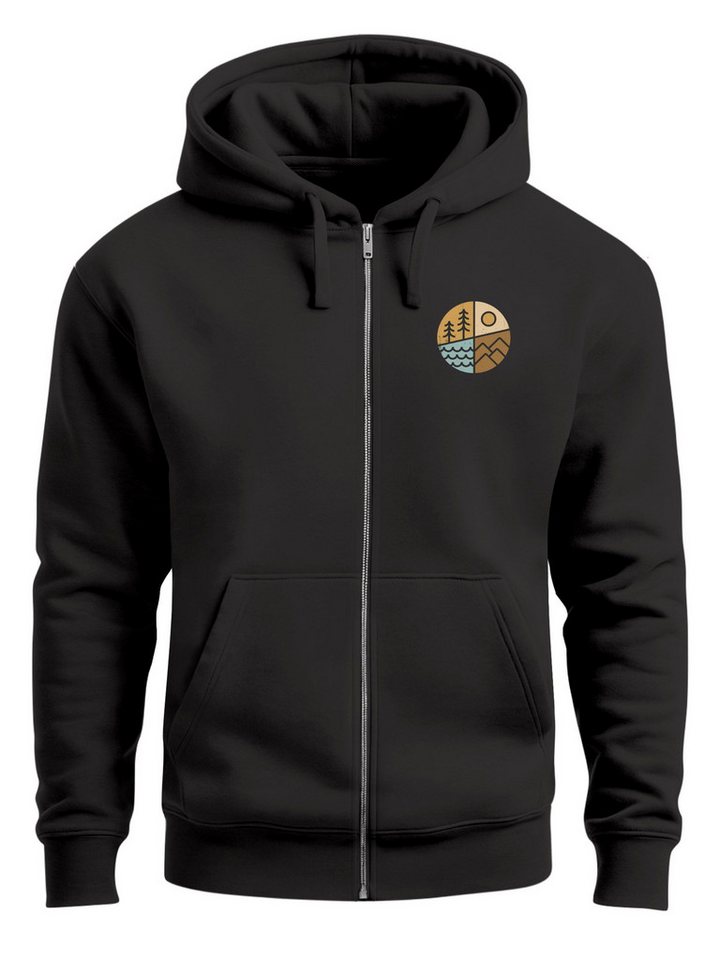 Neverless Sweatjacke Herren Sweatjacke Outdoor Backprint Retro Logo Abstrakt Zipjacke – Bild 4 von 5