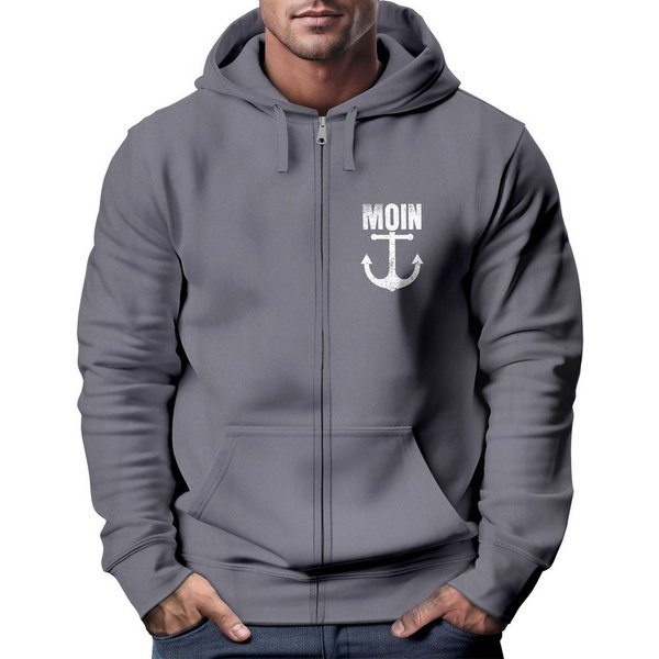 Neverless Sweatjacke Zip-Hoodie Herren Sweatjacke mit Kapuze Moin Nordisch Anker Print