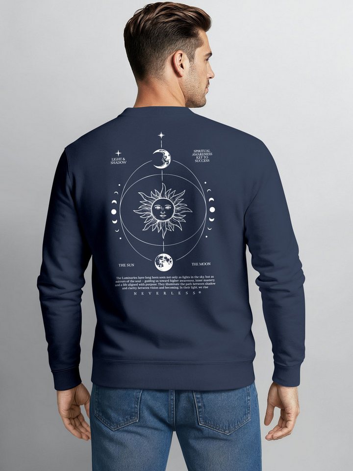 Neverless Sweatshirt Sweatshirt Herren Pullover mit Backprint Astronomie Sonne-Mond Design – Bild 2 von 5