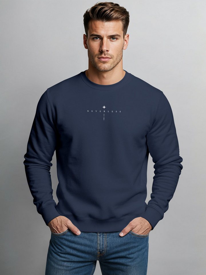 Neverless Sweatshirt Sweatshirt Herren Pullover mit Backprint Astronomie Sonne-Mond Design – Bild 3 von 5