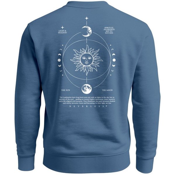 Neverless Sweatshirt Sweatshirt Herren Pullover mit Backprint Astronomie Sonne-Mond Design