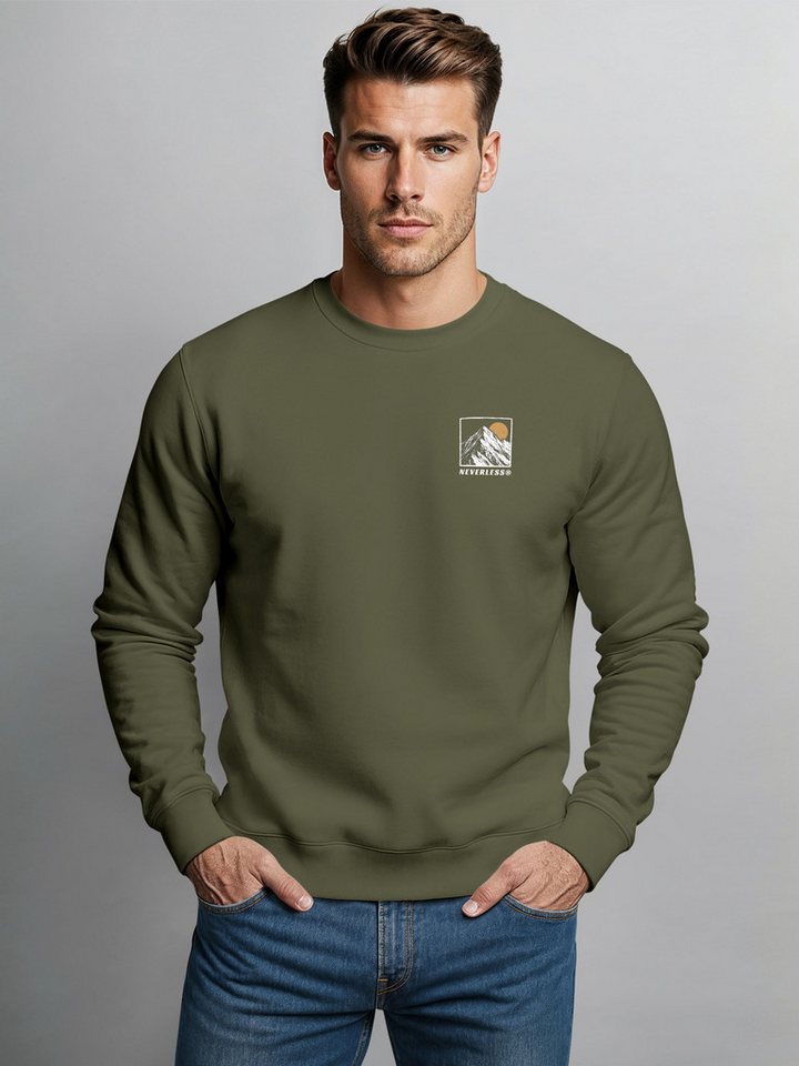 Neverless Sweatshirt Sweatshirt Herren Pullover mit Outdoor Grafik Print Berge Adventure – Bild 3 von 5