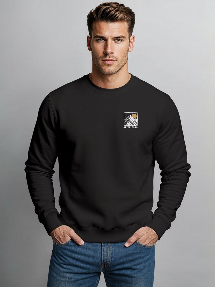 Neverless Sweatshirt Sweatshirt Herren Pullover mit Outdoor Grafik Print Berge Adventure – Bild 3 von 5