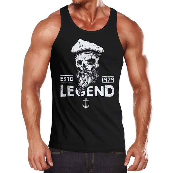 Neverless Tanktop Herren Tank-Top Skull Captain Legend Totenkopf Bart Kapitän mit Print