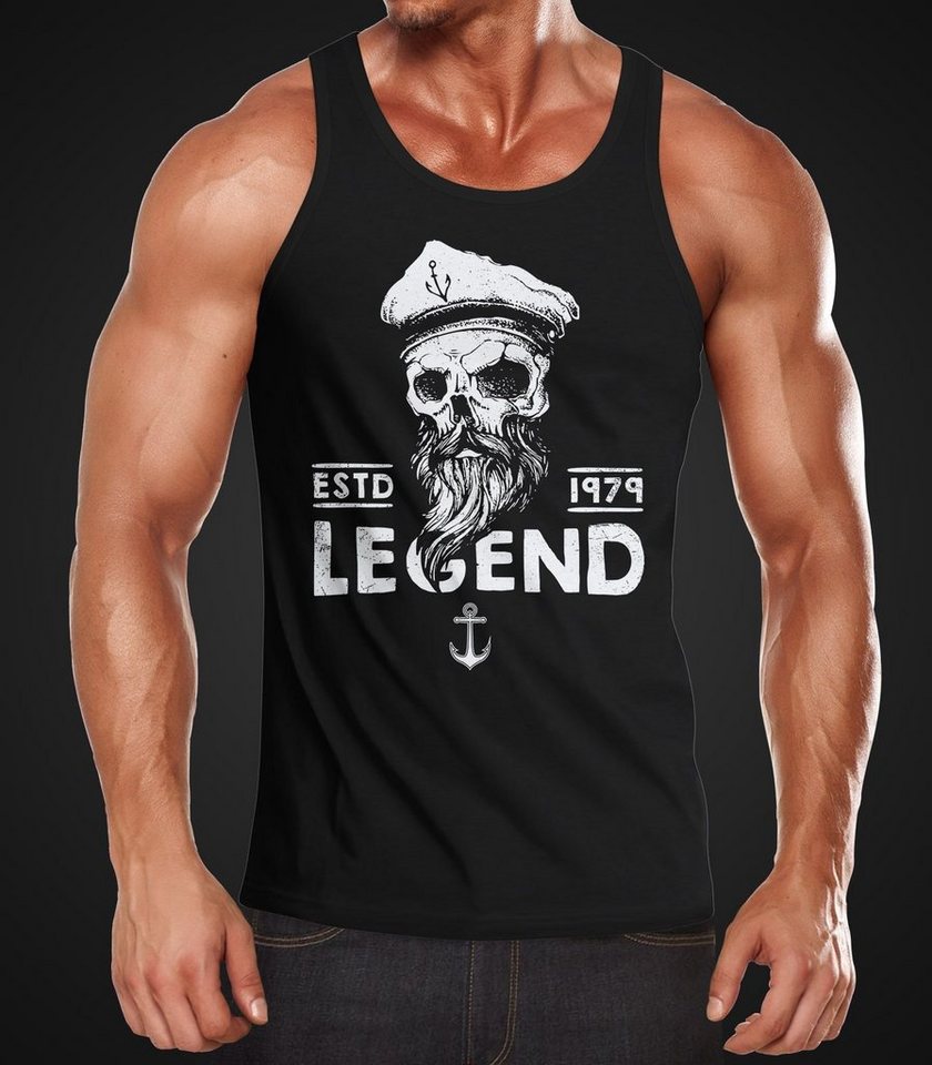 Neverless Tanktop Herren Tank-Top Skull Captain Legend Totenkopf Bart Kapitän mit Print – Bild 2 von 2