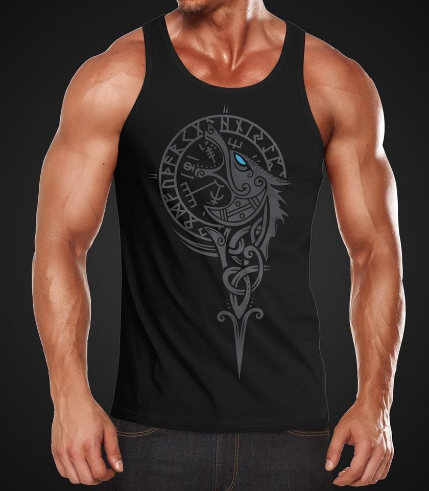 Neverless Tanktop Herren Tank-Top Wikinger Kompass Fenriswolf Fenrir Vegvisir Wolf mit Print – Bild 2 von 5