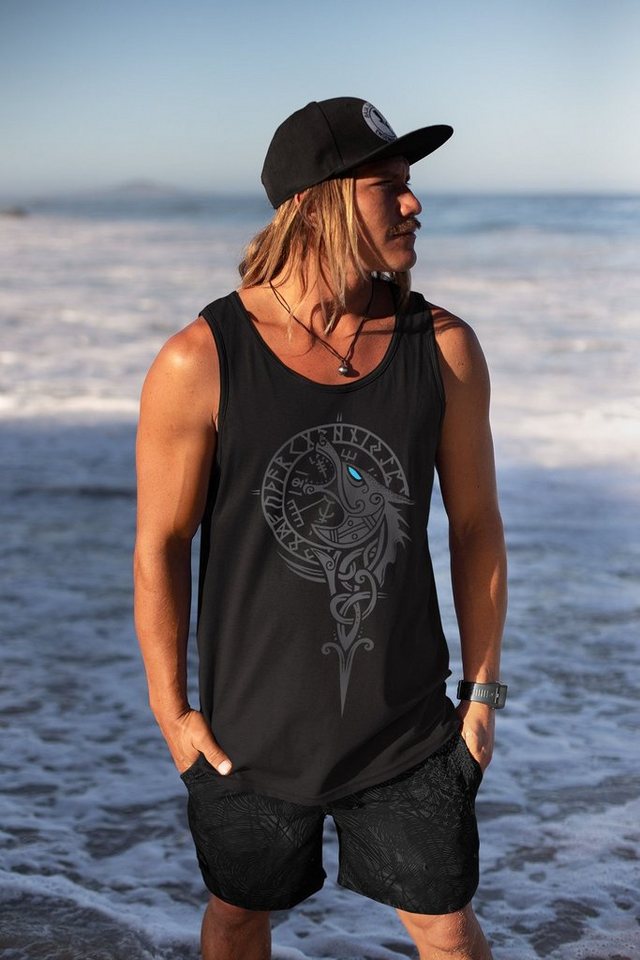 Neverless Tanktop Herren Tank-Top Wikinger Kompass Fenriswolf Fenrir Vegvisir Wolf mit Print – Bild 5 von 5
