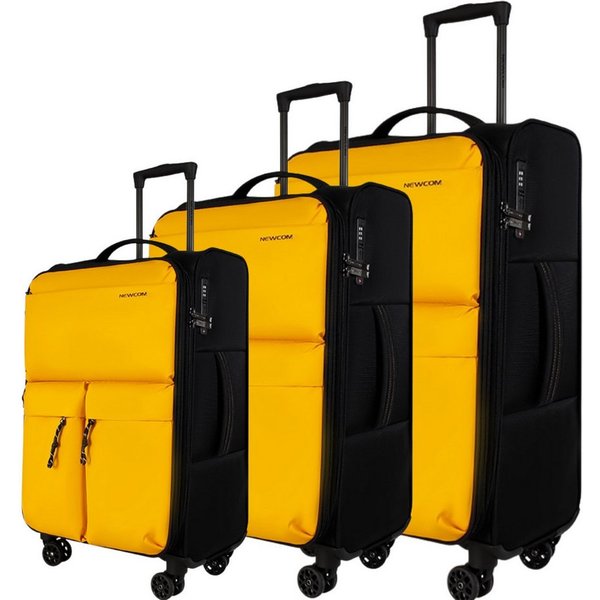 NEWCOM Trolleyset Design Kofferset Stoffkoffer/ Weichschalenkoffer Set, 4 Rollen, (Größen L/M/XS, 3 tlg., Gelb Erweiterbarer Reisekoffer), Super Leicht, Haltbar