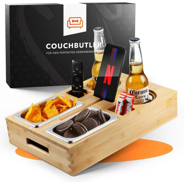 NewHabitat Servierplatte Couchbar Snackbox aus Bambus Personalisierbar inkl. Geschenkbox, Nicht Personalisiert, (Geschenkset, Couchbutler), Perfekt als Geschenk