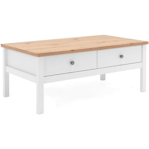 Newroom Couchtisch Wildeiche 100 cm, Wohnzimmertisch Weiß Wildeiche Vintage Landhaus Sofatisch Wohnzimmer