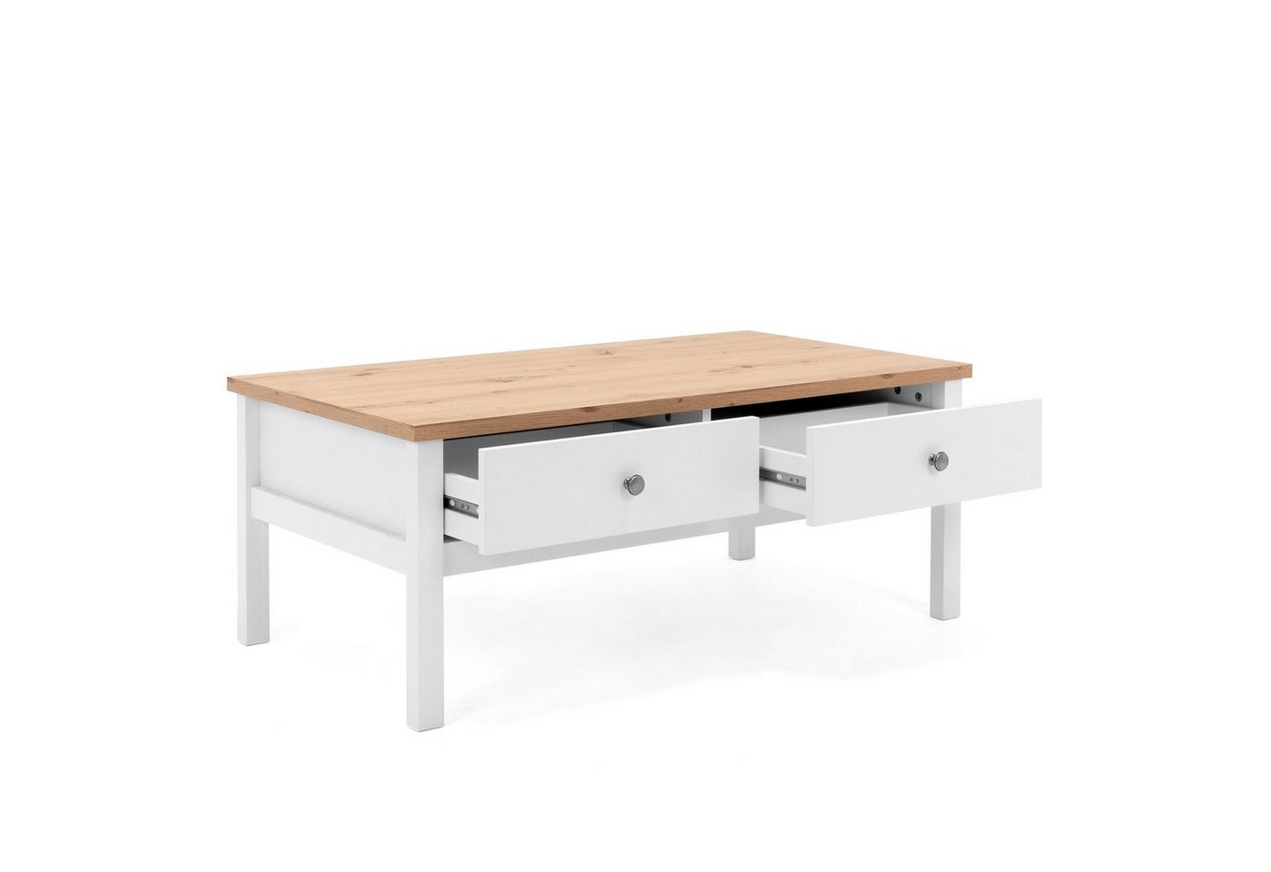 Newroom Couchtisch Wildeiche 100 cm, Wohnzimmertisch Weiß Wildeiche Vintage Landhaus Sofatisch Wohnzimmer – Bild 3 von 5