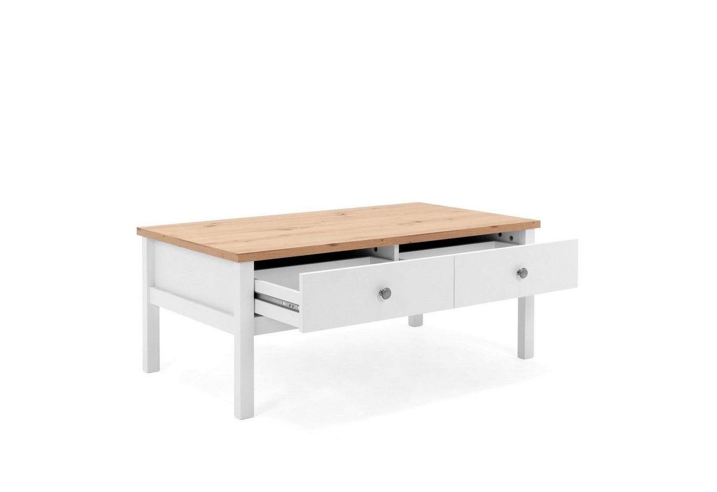 Newroom Couchtisch Wildeiche 100 cm, Wohnzimmertisch Weiß Wildeiche Vintage Landhaus Sofatisch Wohnzimmer – Bild 5 von 5