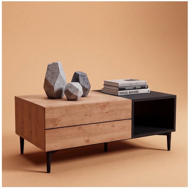Newroom Couchtisch Wildeiche 100 cm, Wildeiche Wohnzimmertisch Vintage Indurstrial Landhausstil Sofatisch