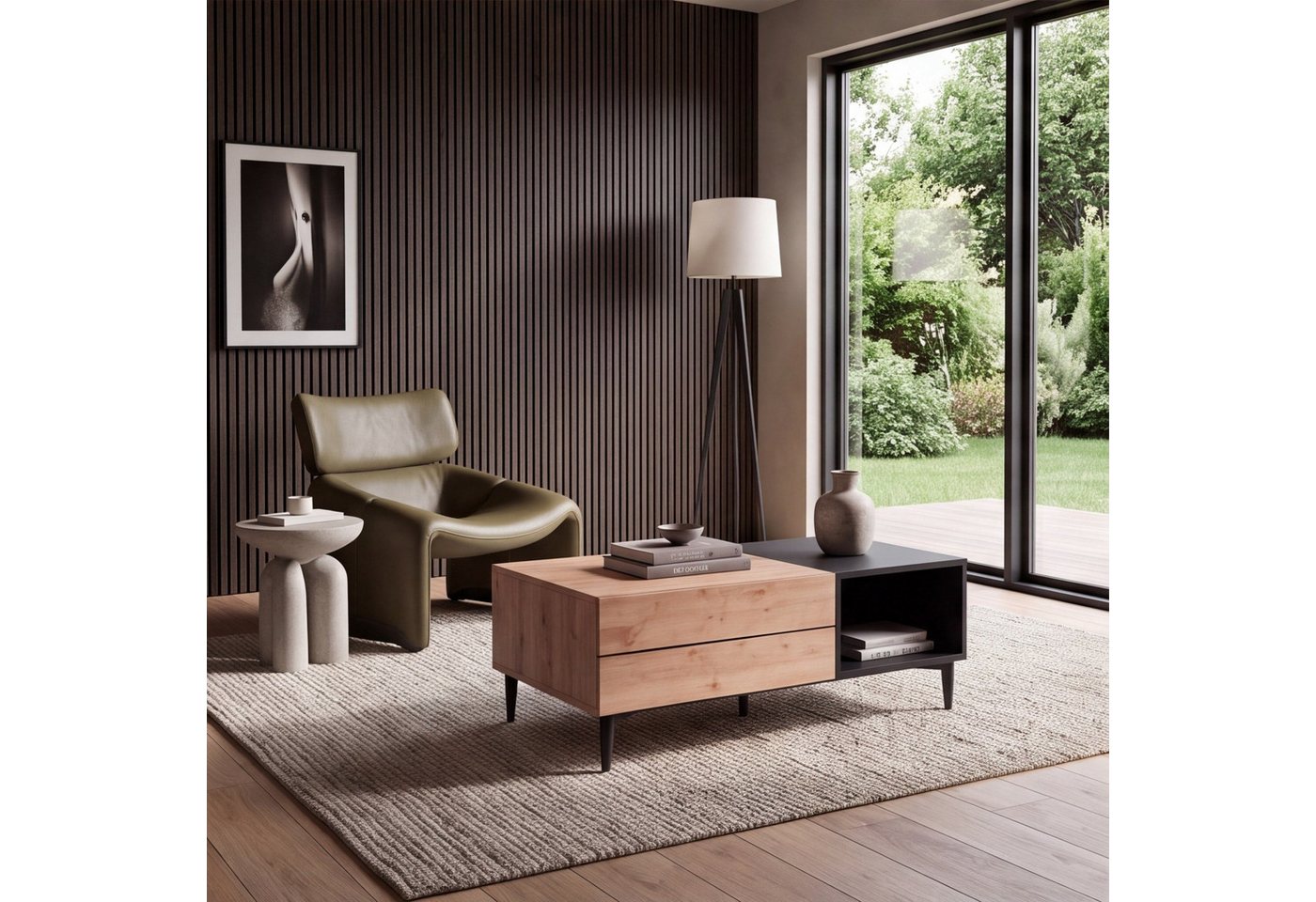 Newroom Couchtisch Wildeiche 100 cm, Wildeiche Wohnzimmertisch Vintage Indurstrial Landhausstil Sofatisch – Bild 2 von 5