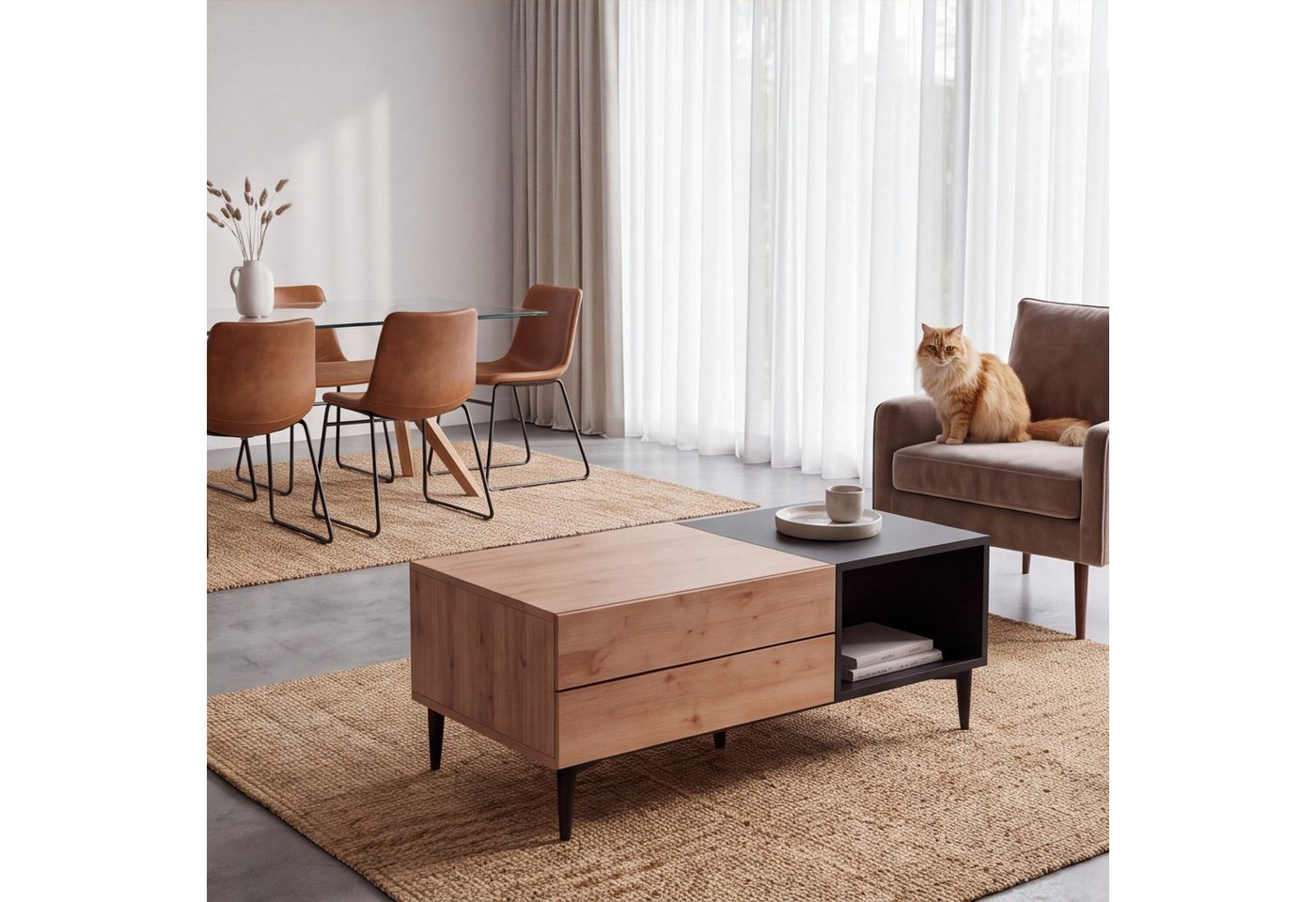 Newroom Couchtisch Wildeiche 100 cm, Wildeiche Wohnzimmertisch Vintage Indurstrial Landhausstil Sofatisch – Bild 5 von 5