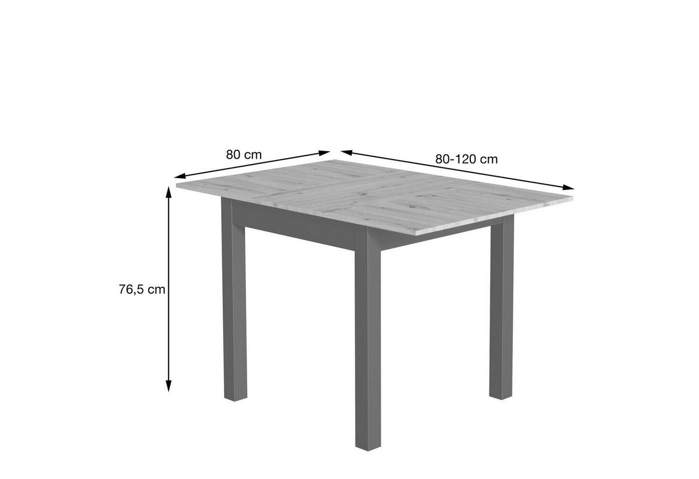 Newroom Esstisch quadratisch Wildeiche 80 cm, quadratisch ausziehbar bis 120 cm Wildeiche Küchentisch Speisetisch – Bild 3 von 5