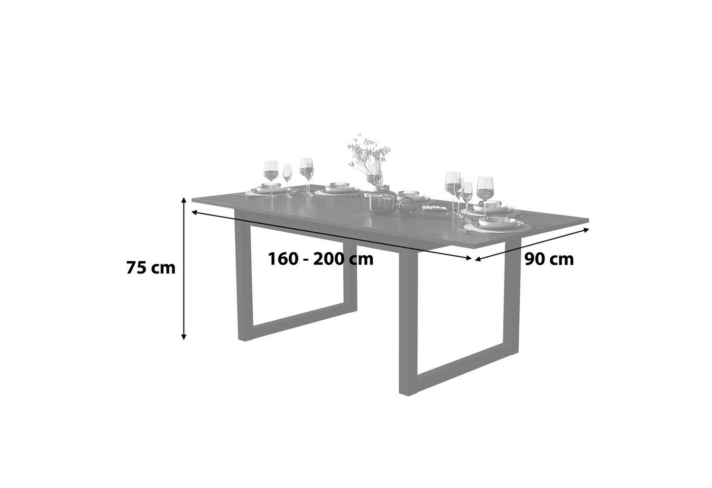 Newroom Esstisch Schiefer 160 cm, ausziehbar 160-200 cm in Schwarz Schiefer Modern – Bild 3 von 5