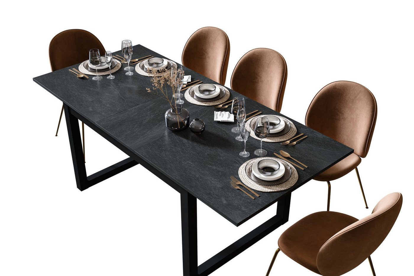 Newroom Esstisch Schiefer 160 cm, ausziehbar 160-200 cm in Schwarz Schiefer Modern – Bild 4 von 5