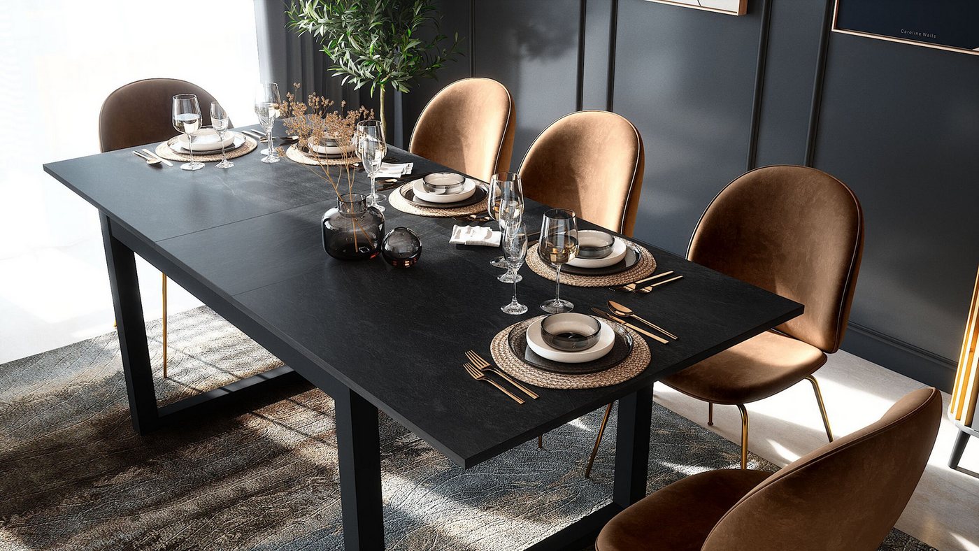 Newroom Esstisch Schiefer 160 cm, ausziehbar 160-200 cm in Schwarz Schiefer Modern – Bild 5 von 5