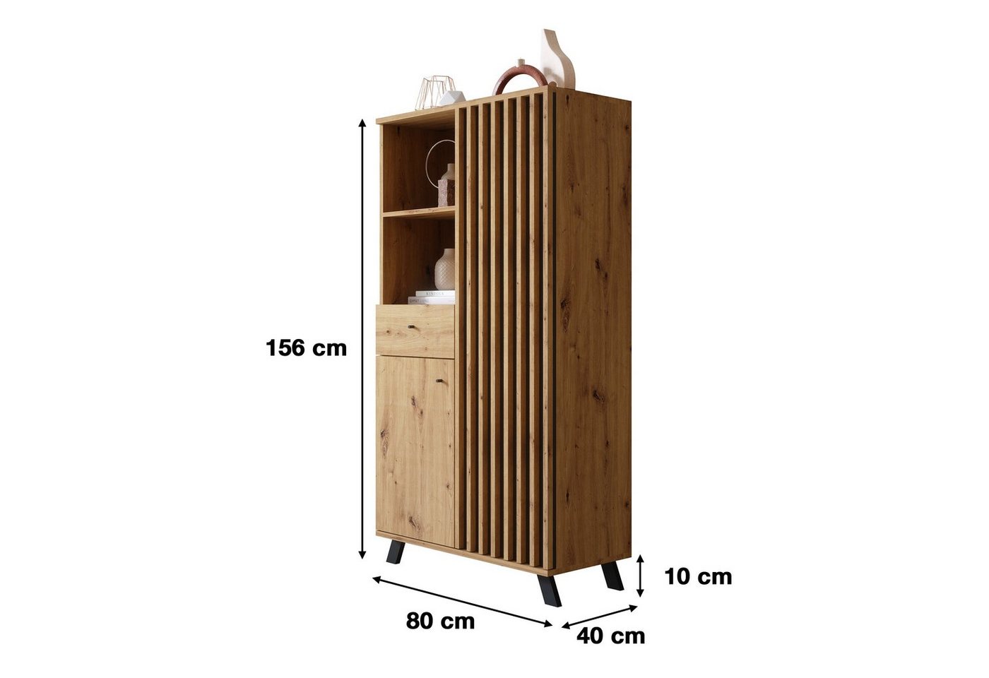 Newroom Highboard Wildeiche 80 cm, Wildeiche Highboard Modern Wandpaneel Vintage Sideboard Anrichte Wo... – Bild 3 von 5