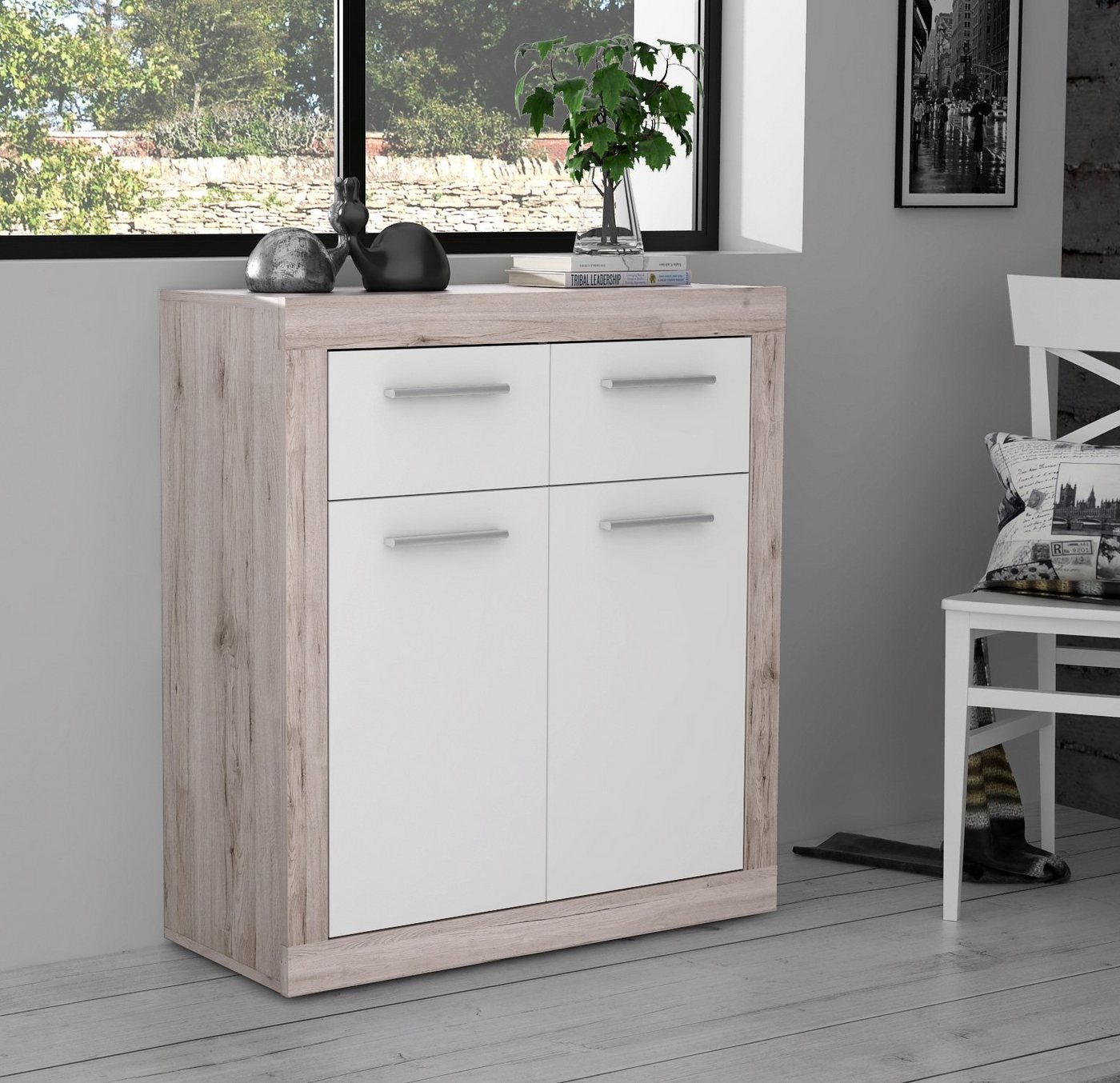 Newroom Kommode Sandeiche 83 cm, Kommode Sandeiche Modern Sideboard Highboard Wohnzimmer – Bild 2 von 2