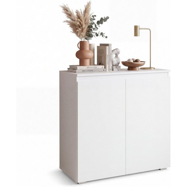 Newroom Kommode weiß 80 cm, Sideboard Weiß Modern Landhaus Skandinavisches Design Wohnzimmer