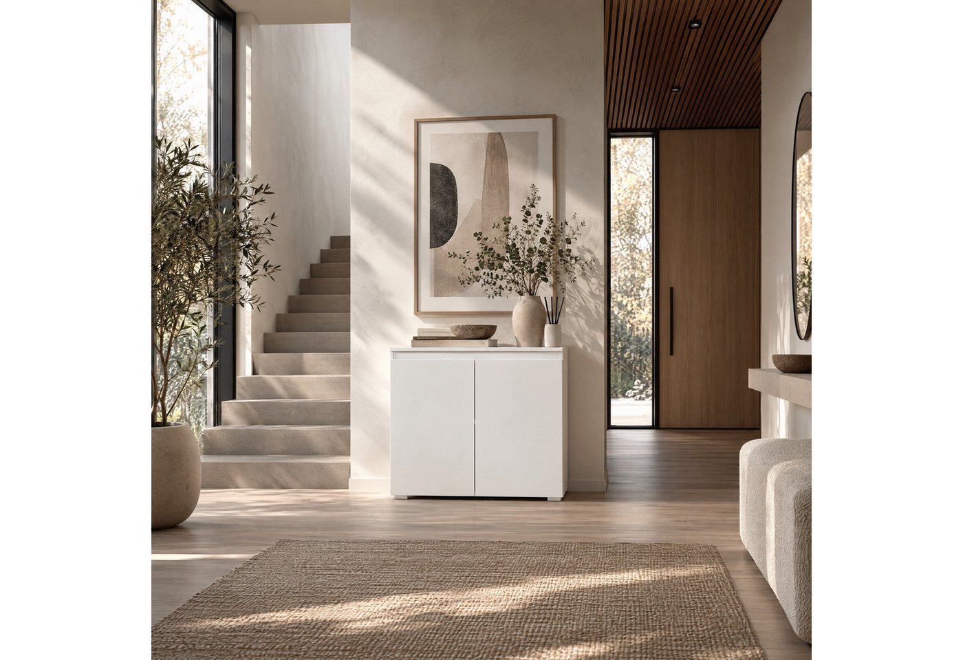 Newroom Kommode weiß 80 cm, Sideboard Weiß Modern Landhaus Skandinavisches Design Wohnzimmer – Bild 5 von 5