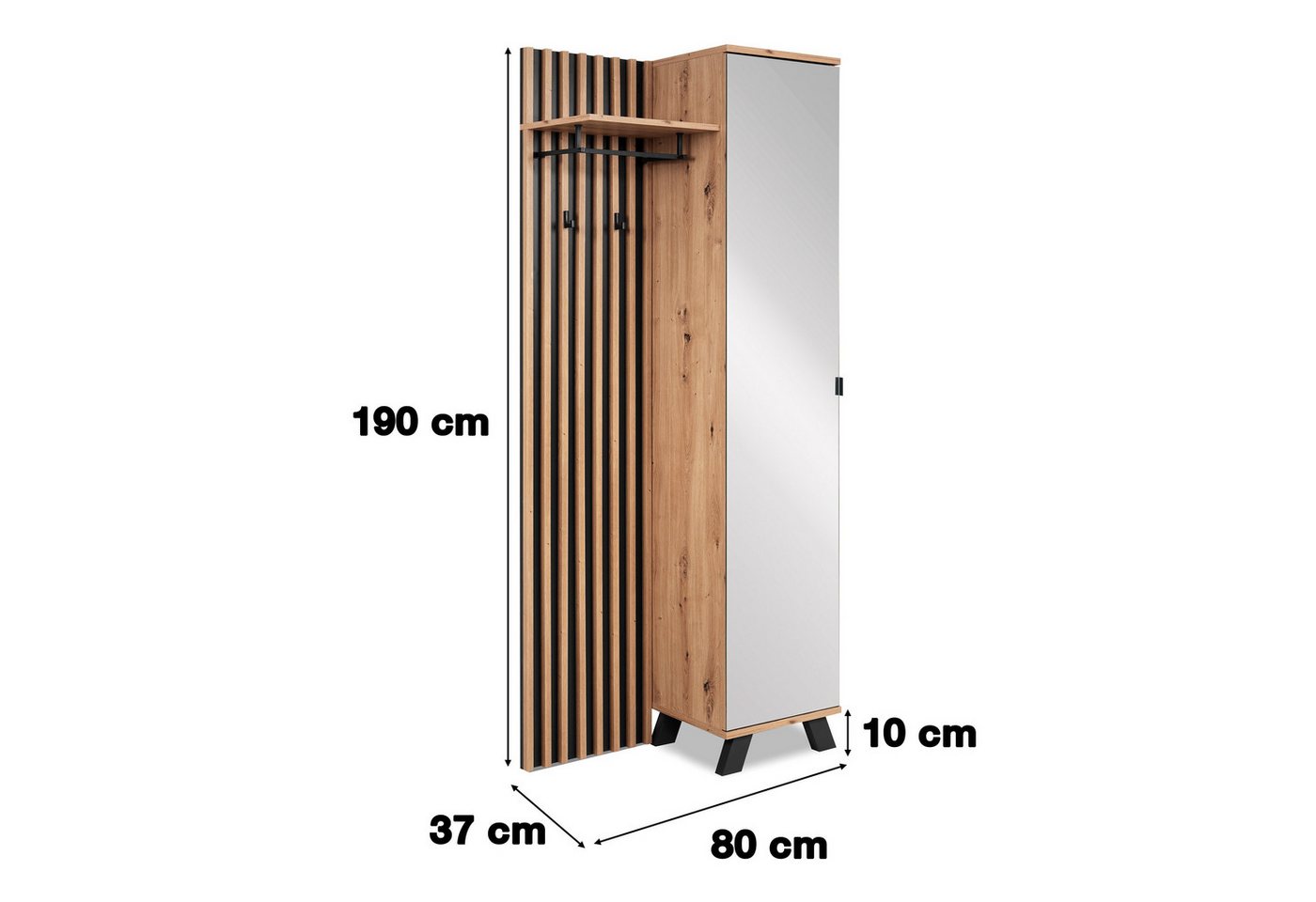 Newroom Kompaktgarderobe Wildeiche 80 cm Wildeiche Garderobe Schuhregal Flurgarderobe Modern Vintage Gardero... – Bild 4 von 5