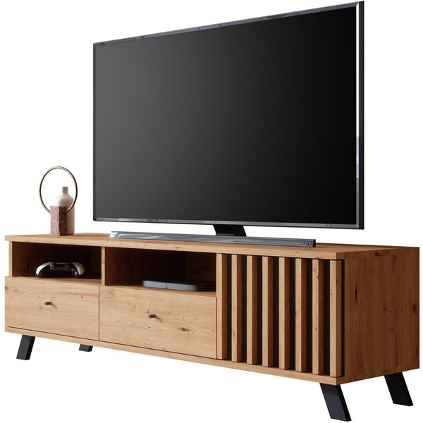 Newroom Lowboard Wildeiche 138 cm, TV Board Wandpaneel Wildeiche Anthrazit Modern TV Schrank