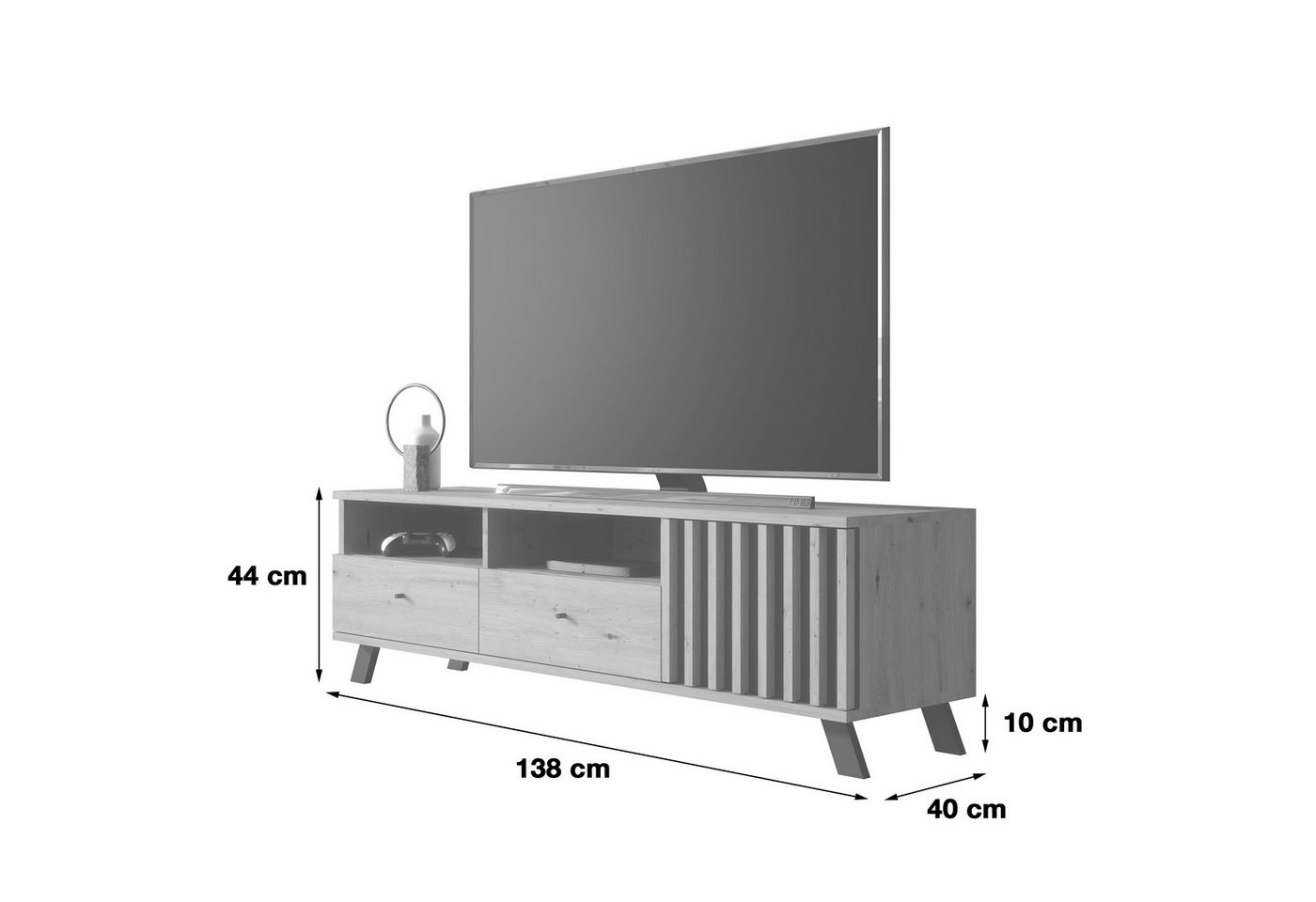 Newroom Lowboard Wildeiche 138 cm, TV Board Wandpaneel Wildeiche Anthrazit Modern TV Schrank – Bild 3 von 5