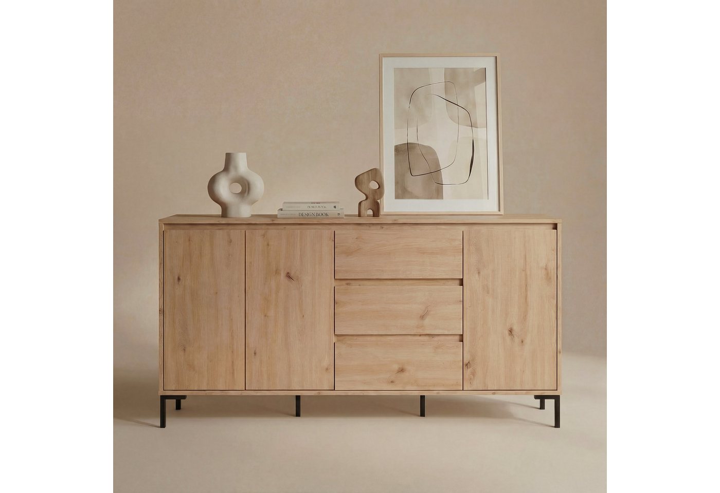 Newroom Sideboard Artisan Eiche 170 cm, Wildeiche Sideboard Vintage Industrial Highboard Anrichte Wohnzimmer – Bild 2 von 5