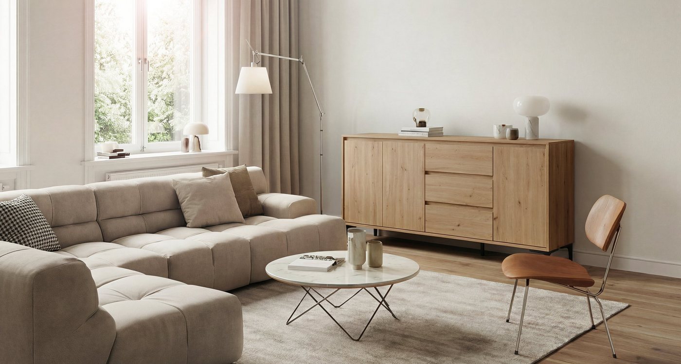 Newroom Sideboard Artisan Eiche 170 cm, Wildeiche Sideboard Vintage Industrial Highboard Anrichte Wohnzimmer – Bild 4 von 5