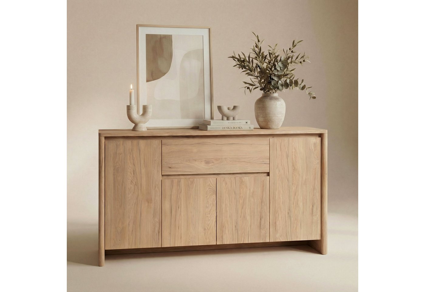 Newroom Sideboard Eiche braun 164 cm, Sideboard Eiche Braun Holzoptik Modern Grifflos Kommode Anrichte Wo... – Bild 2 von 5
