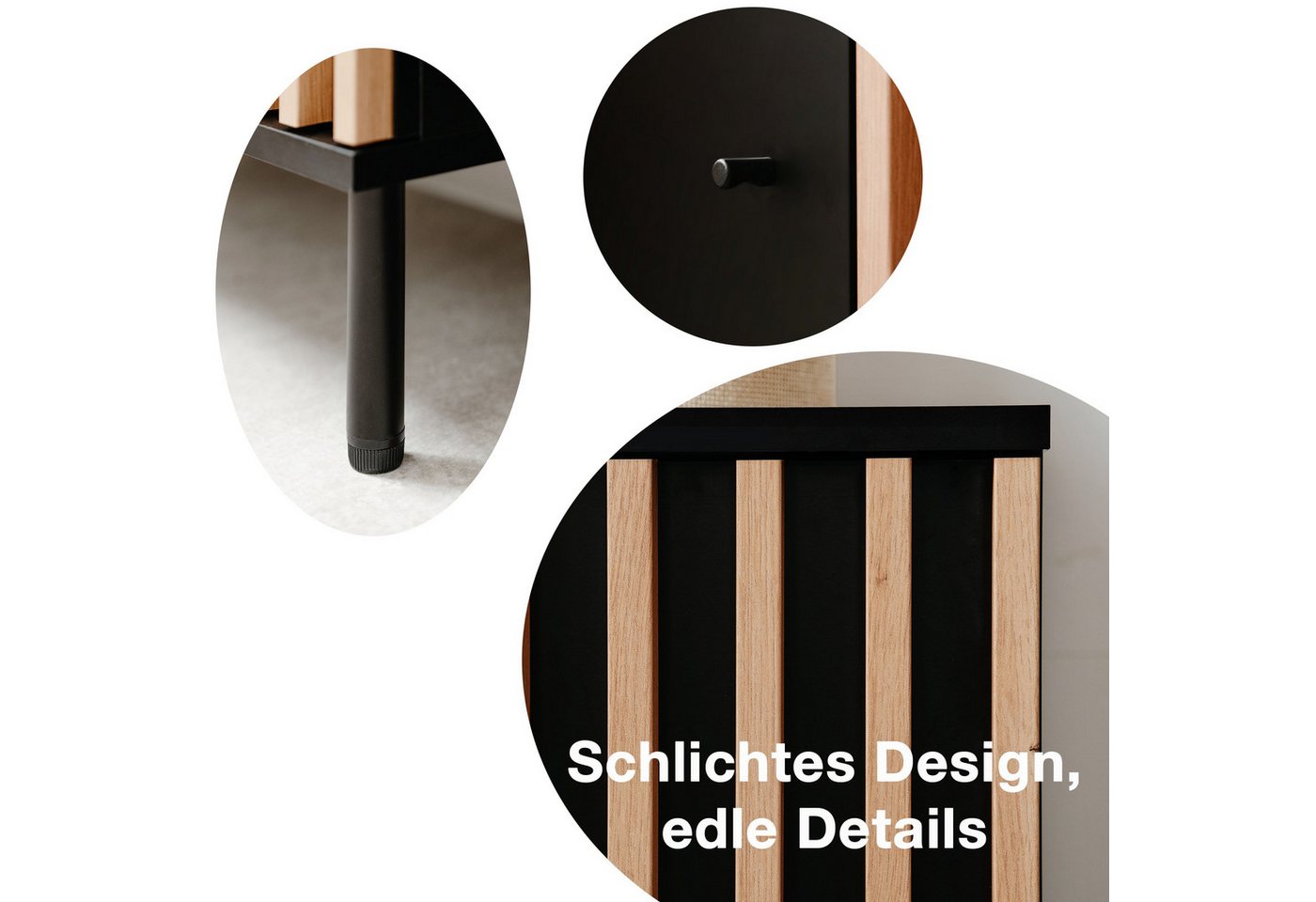 Newroom Sideboard Schwarz 118 cm, Schwarz Sideboard Modern Wandpaneel Vintage Highboard Anrichte – Bild 5 von 5