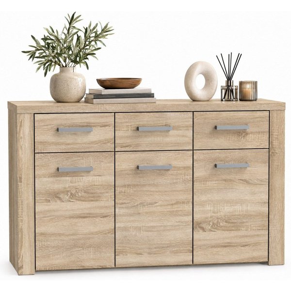 Newroom Sideboard Sonoma Eiche 136 cm, Sideboard Sonoma Eiche Modern Kommode Highboard Wohnzimmer